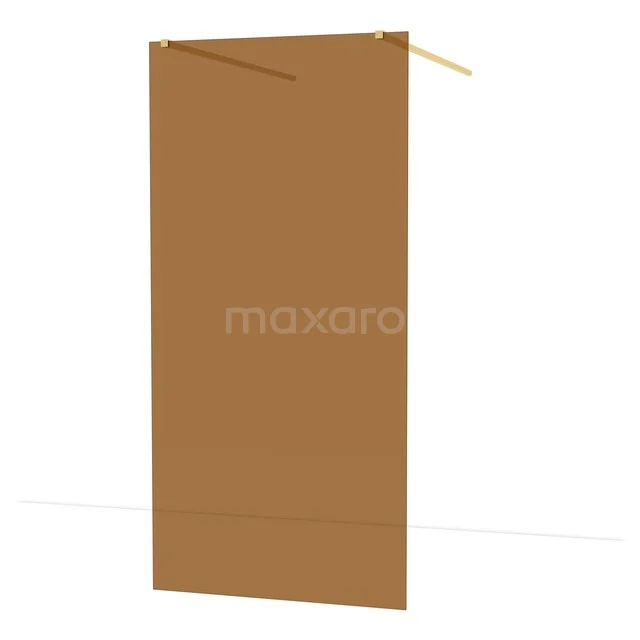 Bruine glazen douchewand met gouden profielen, modern design, ideaal voor een stijlvolle badkamerinrichting.