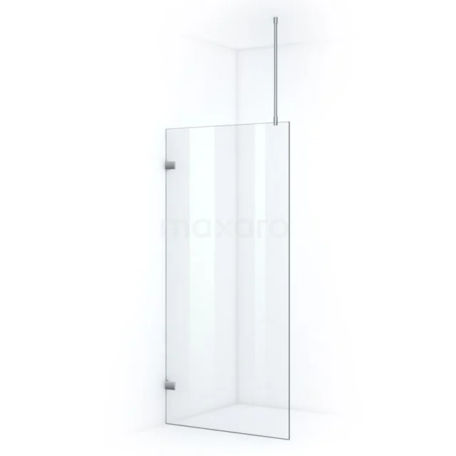 Glass shower screen with clear glass, minimalist design and stainless steel mounting, perfect for a modern bathroom.