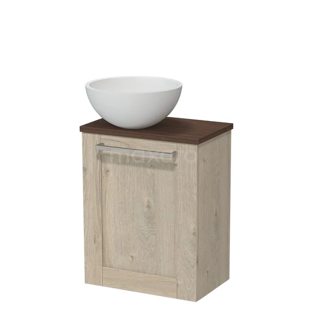 Modulo Pico Toiletmeubel met waskom | 41 cm Lichtgrijs eiken Kader front Solid surface waskom TMK10-17907 Houten badkamerkast met witte ronde waskom, donkere bovenblad, ideaal voor moderne badkamerinrichting.