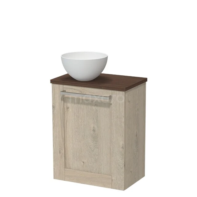 WC-Möbel mit Aufsatzwaschbecken TMK10-17908 Kompakte Badmöbel in Holzoptik mit weißem keramischen Aufsatzwaschbecken, modernes Design für eine stilvolle Badezimmer Einrichtung.
