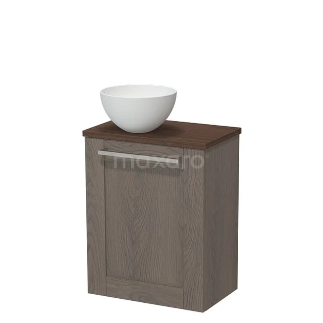 Toilet furniture with countertop wash basins TMK10-17947 Houten badkamerkast met bruine bovenkant en witte keramische waskom, compact design voor moderne badkamers.