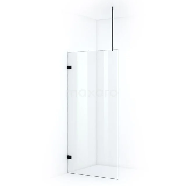 Glass shower screen with black frame, minimalist design, ideal for a modern bathroom style.