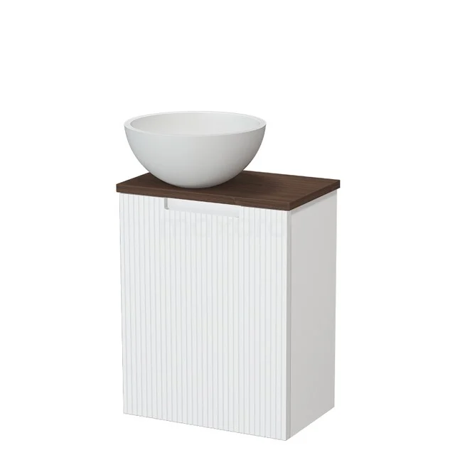 Modulo Pico Toiletmeubel met waskom | 41 cm Mat wit Lijn front Solid surface waskom TMK10-17998 Wit badkamermeubel met houten blad en ronde, witte wastafel; compact design voor moderne badkamers.
