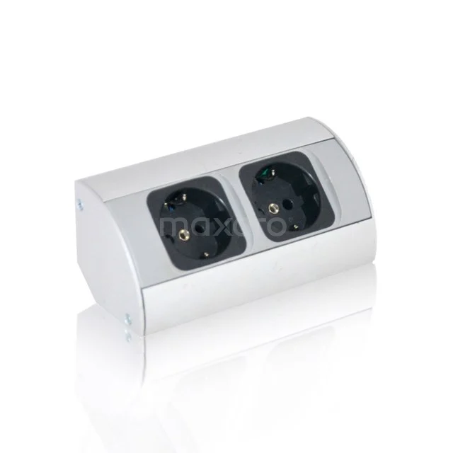 Silver-coloured double socket holder in modern design, ideal for bathroom use, with cleanly rounded corners.