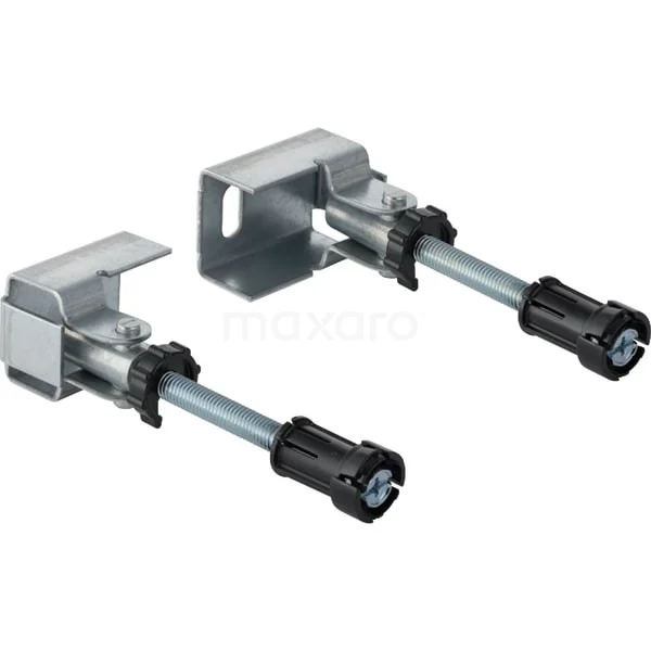 Set von zwei verstellbaren metallischen Wandbeugeln für Badschränke, langlebiges Design mit schwarzem Klemmen.