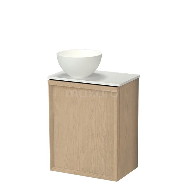 Modulo Plus Pico Toiletmeubel met waskom | 41 cm Naturel eik Facet front Mat wit Solid surface waskom TMK10-18025 Houten badkamerkast met witte waskom, compact design, ideaal voor kleine badkamers, elegant en functioneel meubel.