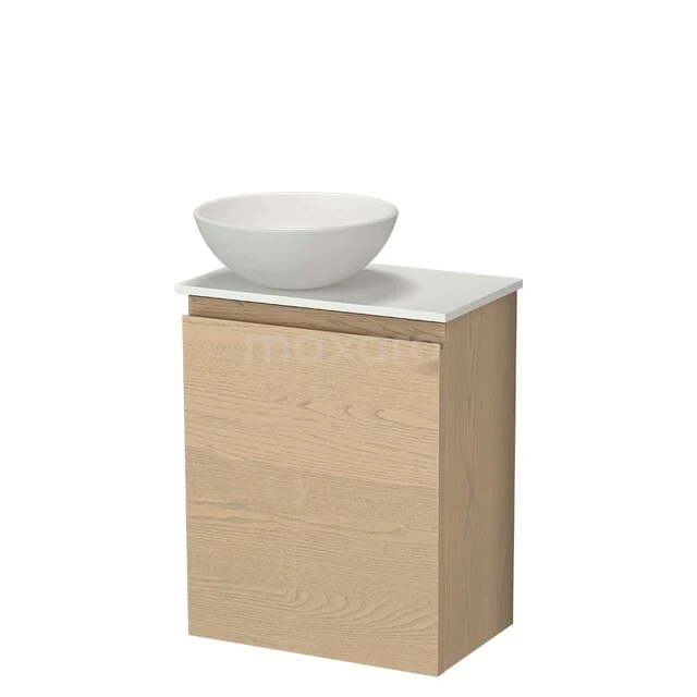 Modulo Plus Pico Toiletmeubel met waskom | 41 cm Naturel eik Greeploos front Mat wit Keramiek waskom TMK10-18074 Houten badkamermeubel met witte waskom, compact design, ideaal voor kleine badkamers, stijlvolle moderne uitstraling.