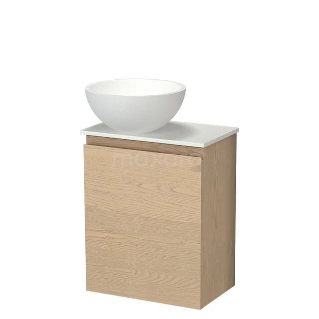 Modulo Plus Pico Toiletmeubel met waskom | 41 cm Naturel eik Greeploos front Mat wit Solid surface waskom TMK10-18076 Houten badkamermeubel met wit keramische waskom, compact design, ideaal voor moderne badkamerinrichting.