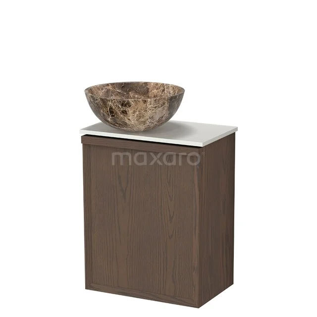 Modulo Plus Pico WC-Möbel mit Aufsatzwaschbecken | 41 cm Kakao Eiche Facettenfront Dark Emperador Aufsatzwaschbecken aus Naturstein TMK10-18093 Holz-Badmöbel mit Naturstein Aufsatzwaschbecken, kompaktes Design, ideal für moderne Badezimmergestaltungen.