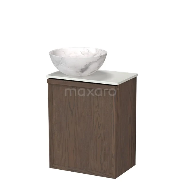 Toilet furniture with countertop wash basins TMK10-18104 Houten wastafelmeubel met marmeren waskom, compact ontwerp perfect voor een stijlvolle badkamer.