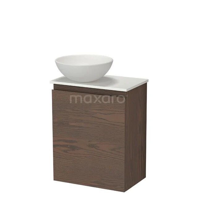 Modulo Plus Pico Toiletmeubel met waskom | 41 cm Cacao eik Greeploos front Mat wit Keramiek waskom TMK10-18139 Houten badkamerkastje met witte waskom, compact design en moderne afwerking, ideaal voor kleine badkamers.