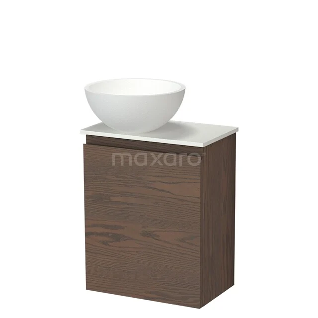 Modulo Plus Pico Toiletmeubel met waskom | 41 cm Cacao eik Greeploos front Mat wit Solid surface waskom TMK10-18154 Houten badkamermeubel met witte waskom, compact design, ideaal voor moderne badkamers, gemaakt van duurzaam materiaal.
