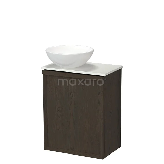 Toilet furniture with countertop wash basins TMK10-18162 Donkere houten badkamerkast met witte waskom, compact ontwerp, ideaal als stijlvolle opbergruimte in moderne badkamers.