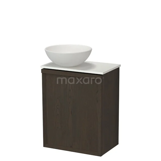 Modulo Plus Pico Toiletmeubel met waskom | 41 cm Espresso eik Facet front Mat wit Keramiek waskom TMK10-18165 Houten badkamermeubel donkerbruin met witte komvormige wastafel, compact design voor moderne badkamers.