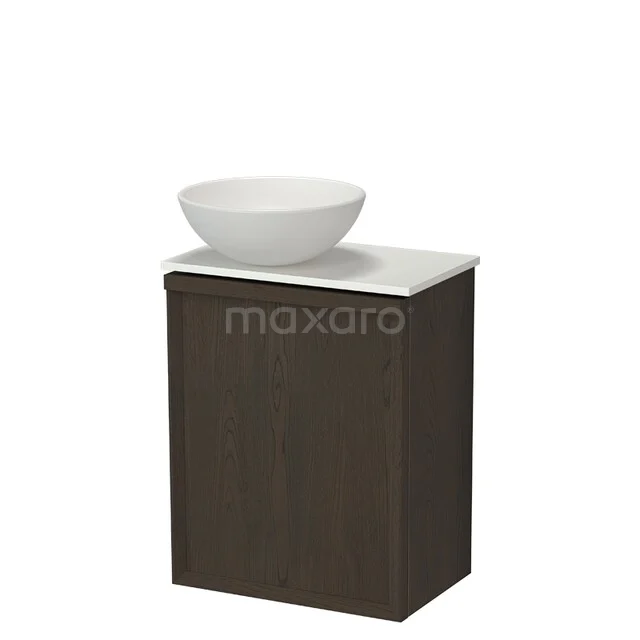 Modulo Plus Pico Toiletmeubel met waskom | 41 cm Espresso eik Facet front Mat wit Keramiek waskom TMK10-18178 Moderne badkamermeubelset met houten kast in donkerbruin en witte waskom, ideaal voor compacte badkamerinrichting.