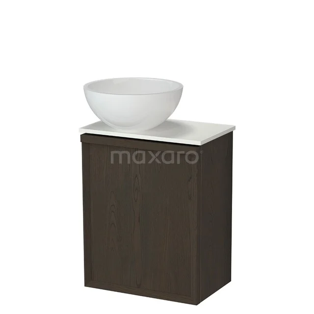 Modulo Plus Pico Toiletmeubel met waskom | 41 cm Espresso eik Facet front Hoogglans wit Mineraalmarmer waskom TMK10-18179 Wastafelmeubel donker hout met witte keramische kom, compact design voor een stijlvolle en praktische badkamerinrichting.