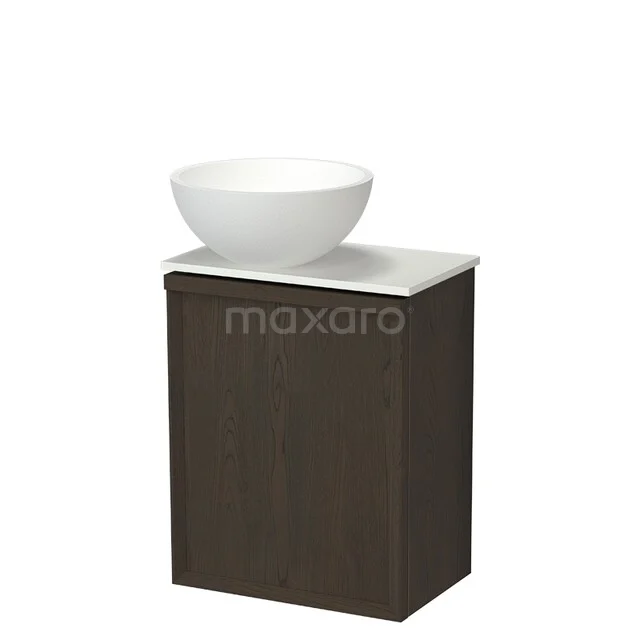 Modulo Plus Pico Toiletmeubel met waskom | 41 cm Espresso eik Facet front Mat wit Solid surface waskom TMK10-18180 Wastafelmeubel donker hout met witte waskom, compact badkamerdesign, ideaal voor kleine badkamers.