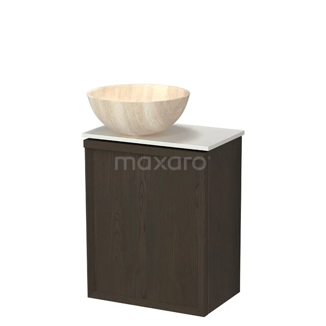 Toilet furniture with countertop wash basins TMK10-18183 Donkerhouten badkamermeubel met marmeren wastafel, compact design, ideaal voor moderne badkamerinrichting.