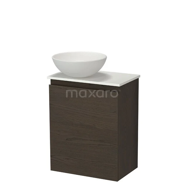 Toilet furniture with countertop wash basins TMK10-18217 Houten badkamermeubel donkerbruin met witte waskom, modern design, ideaal voor compacte badkamers.