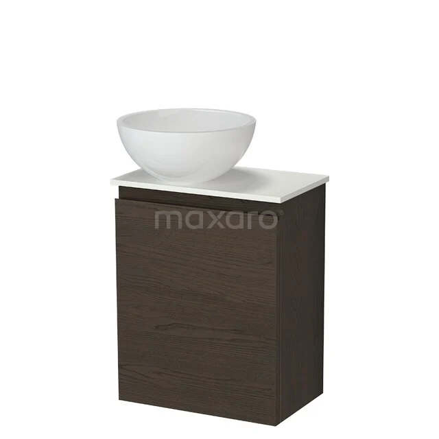 Modulo Plus Pico Toiletmeubel met waskom | 41 cm Espresso eik Greeploos front Hoogglans wit Mineraalmarmer waskom TMK10-18231 Wastafelmeubel houtlook, donkerbruin met witte waskom, compact badkamerdesign, ideaal voor kleine ruimtes.