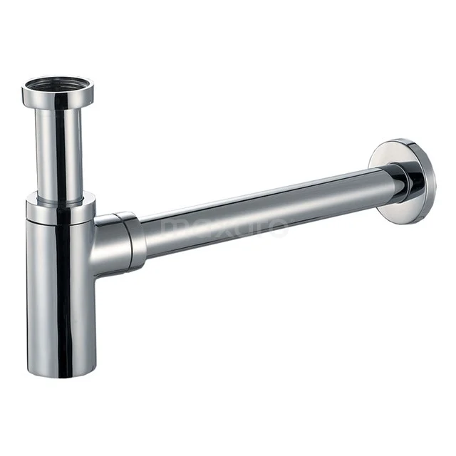 Chrom-Siphon für das Waschbecken, minimalistisches Design aus Edelstahl, ideal für einen klaren modernen Badezimmerstil.