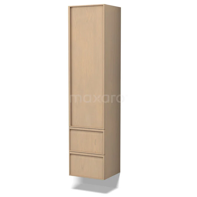 Lungo Plus Badkamerkast | 170 cm Naturel eik Lijst front 3 vakken + 2 lades BKK10-00082 Hoge badkamerkast houtlook, slank design met 2 lades en 1 deur, ideaal voor opbergen in moderne badkamers.