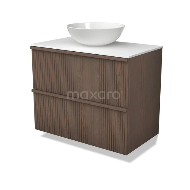 Waschtischunterschrank mit Konsole BMK47-00017 Holz Badmöbel mit Schublade, weißem Aufsatzwaschbecken und modernem Design, ideal als stilvoller Badschrank.