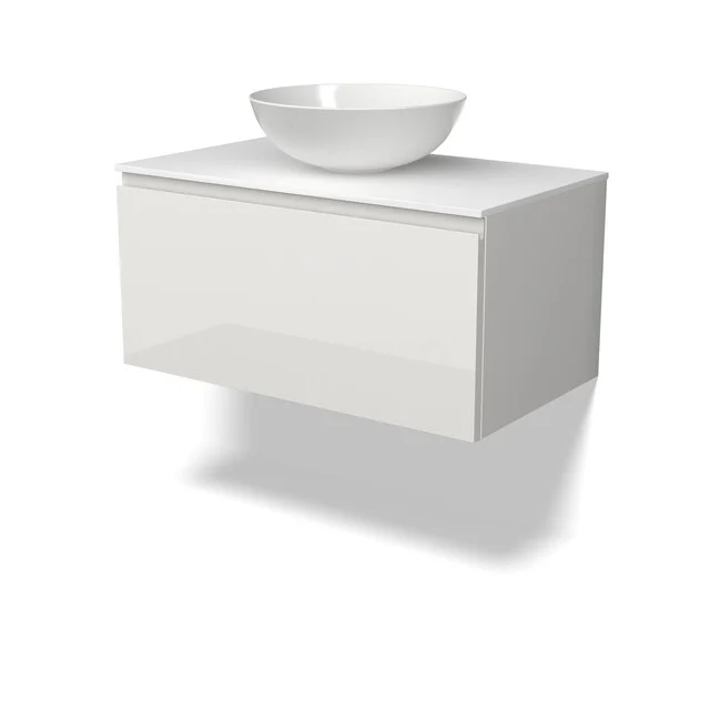 Modulo Plato Vanity units for countertop basin | 80 cm High-gloss white Handle-less front Solid surface worktop 1 drawer BMK11-03105 Modulo Plato Vanity units for countertop basin | 80 cm High-gloss white Handle-less front Solid surface worktop 1 drawer BMK11-03105
