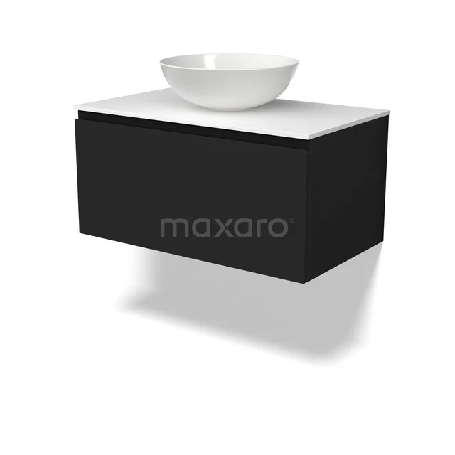 Modulo Plato Badkamermeubel voor waskom | 80 cm Mat zwart Greeploos front Solid surface blad 1 lade BMK11-03111