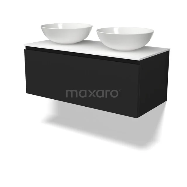 Modulo Plato Badkamermeubel voor waskom | 100 cm Mat zwart Greeploos front Solid surface blad 1 lade BMK11-03113
