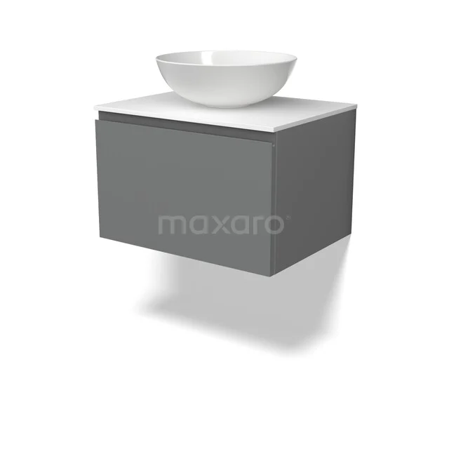 Modulo Plato Badkamermeubel voor waskom | 60 cm Middengrijs Greeploos front Solid surface blad 1 lade BMK11-03116 Modulo Plato Badkamermeubel voor waskom | 60 cm Middengrijs Greeploos front Solid surface blad 1 lade BMK11-03116