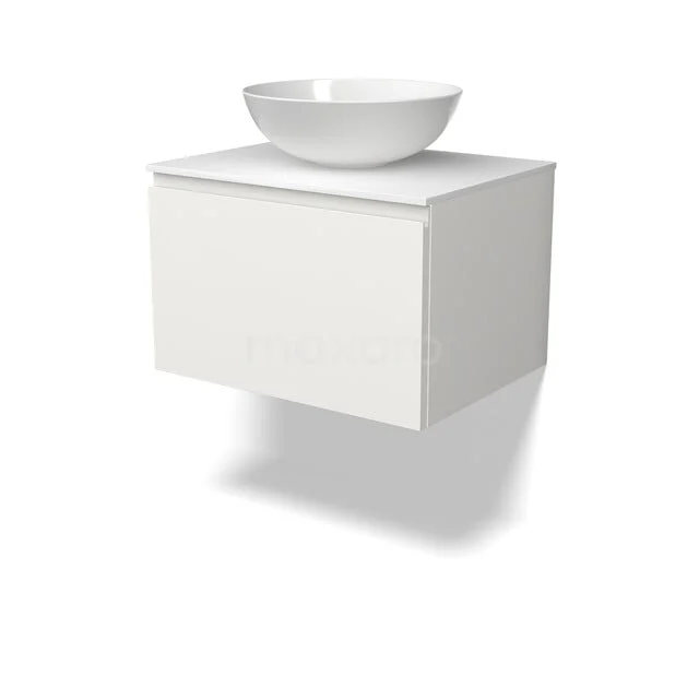 Modulo Plato Badkamermeubel voor waskom | 60 cm Mat wit Greeploos front Solid surface blad 1 lade BMK11-03124