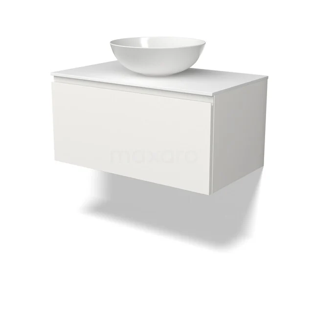 Modulo Plato Vanity units for countertop basin | 80 cm Matte white Handle-less front Solid surface worktop 1 drawer BMK11-03126 Modulo Plato Vanity units for countertop basin | 80 cm Matte white Handle-less front Solid surface worktop 1 drawer BMK11-03126