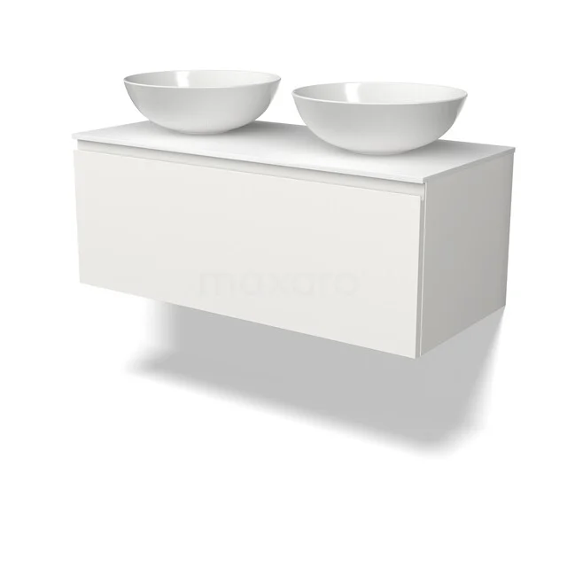 Modulo Plato Vanity units for countertop basin | 100 cm Matte white Handle-less front Solid surface worktop 1 drawer BMK11-03128 Modulo Plato Vanity units for countertop basin | 100 cm Matte white Handle-less front Solid surface worktop 1 drawer BMK11-03128