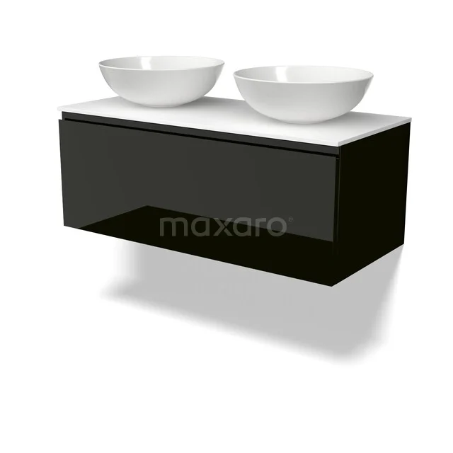 Modulo Plato Vanity units for countertop basin | 100 cm High-gloss black Handle-less front Solid surface worktop 1 drawer BMK11-03144 Modulo Plato Vanity units for countertop basin | 100 cm High-gloss black Handle-less front Solid surface worktop 1 drawer BMK11-03144