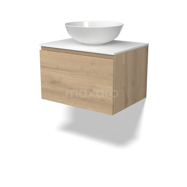 Modulo Plato Vanity units for countertop basin | 60 cm Light brown oak Handle-less front Solid surface worktop 1 drawer BMK11-03172 Modulo Plato Vanity units for countertop basin | 60 cm Light brown oak Handle-less front Solid surface worktop 1 drawer BMK11-03172