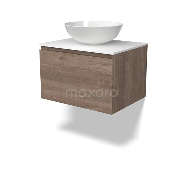 Modulo Plato Vanity units for countertop basin | 60 cm Mid brown oak Handle-less front Solid surface worktop 1 drawer BMK11-03173 Modulo Plato Vanity units for countertop basin | 60 cm Mid brown oak Handle-less front Solid surface worktop 1 drawer BMK11-03173