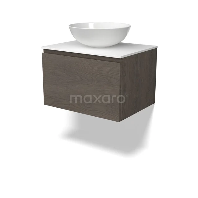 Modulo Plato Badkamermeubel voor waskom | 60 cm Donkerbruin eiken Greeploos front Solid surface blad 1 lade BMK11-03174