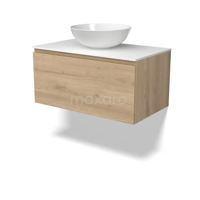 Modulo Plato Vanity units for countertop basin | 80 cm Light brown oak Handle-less front Solid surface worktop 1 drawer BMK11-03175 Modulo Plato Vanity units for countertop basin | 80 cm Light brown oak Handle-less front Solid surface worktop 1 drawer BMK11-03175