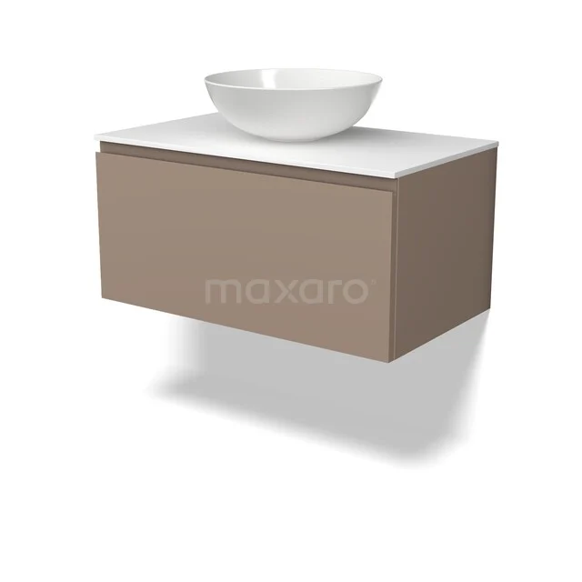 Modulo Plato Badkamermeubel voor waskom | 80 cm Taupe Greeploos front Solid surface blad 1 lade BMK11-03185