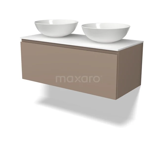 Modulo Plato Vanity units for countertop basin | 100 cm Taupe Handle-less front Solid surface worktop 1 drawer BMK11-03186 Modulo Plato Vanity units for countertop basin | 100 cm Taupe Handle-less front Solid surface worktop 1 drawer BMK11-03186