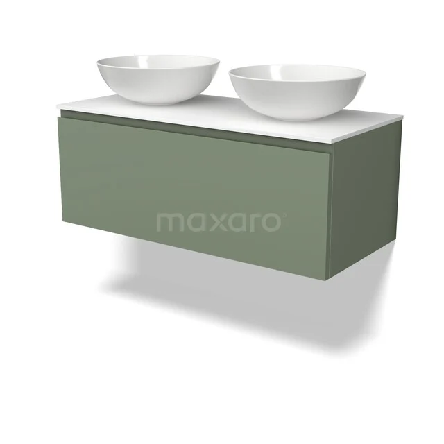 Modulo Plato Badkamermeubel voor waskom | 100 cm Saliegroen Greeploos front Solid surface blad 1 lade BMK11-03192