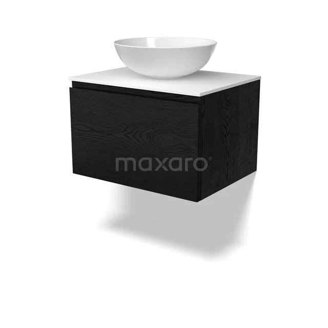 Modulo Plato Badkamermeubel voor waskom | 60 cm Zwart eiken Greeploos front Solid surface blad 1 lade BMK11-03196 Modulo Plato Badkamermeubel voor waskom | 60 cm Zwart eiken Greeploos front Solid surface blad 1 lade BMK11-03196