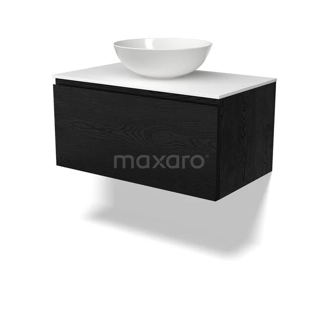 Modulo Plato Badkamermeubel voor waskom | 80 cm Zwart eiken Greeploos front Solid surface blad 1 lade BMK11-03197