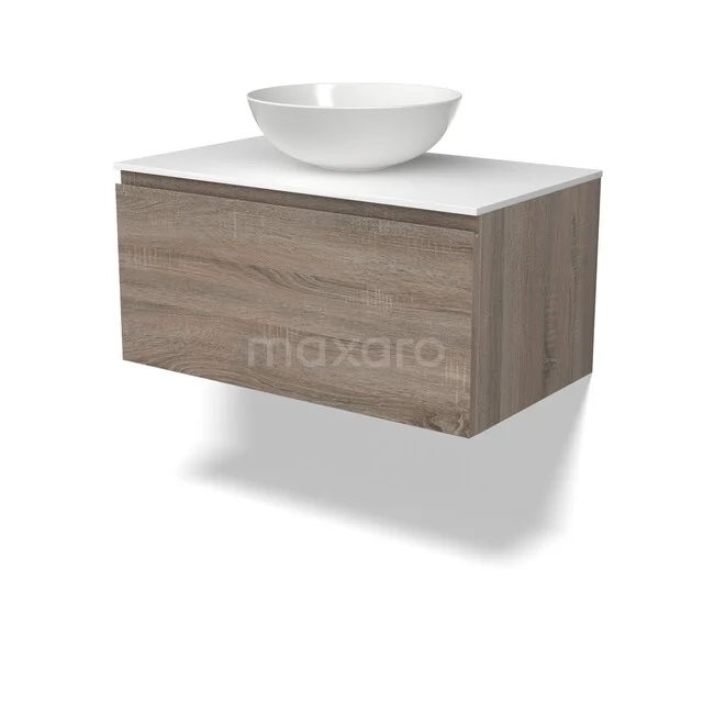 Modulo Plato Vanity units for countertop basin | 80 cm Oak Handle-less front Solid surface worktop 1 drawer BMK11-03200 Modulo Plato Vanity units for countertop basin | 80 cm Oak Handle-less front Solid surface worktop 1 drawer BMK11-03200