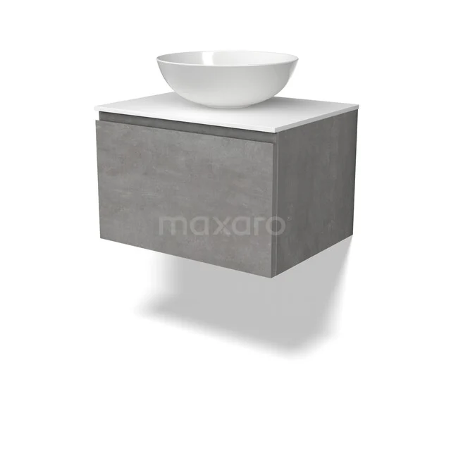 Modulo Plato Vanity units for countertop basin | 60 cm Light grey concrete Handle-less front Solid surface worktop 1 drawer BMK11-03202 Modulo Plato Vanity units for countertop basin | 60 cm Light grey concrete Handle-less front Solid surface worktop 1 drawer BMK11-03202