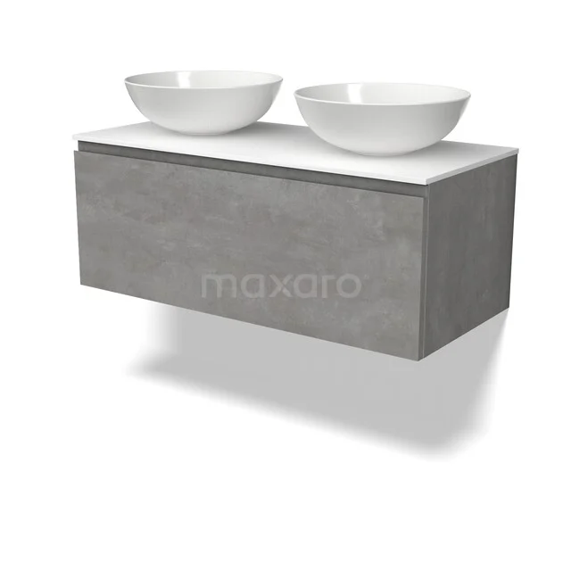 Modulo Plato Vanity units for countertop basin | 100 cm Light grey concrete Handle-less front Solid surface worktop 1 drawer BMK11-03204 Modulo Plato Vanity units for countertop basin | 100 cm Light grey concrete Handle-less front Solid surface worktop 1 drawer BMK11-03204