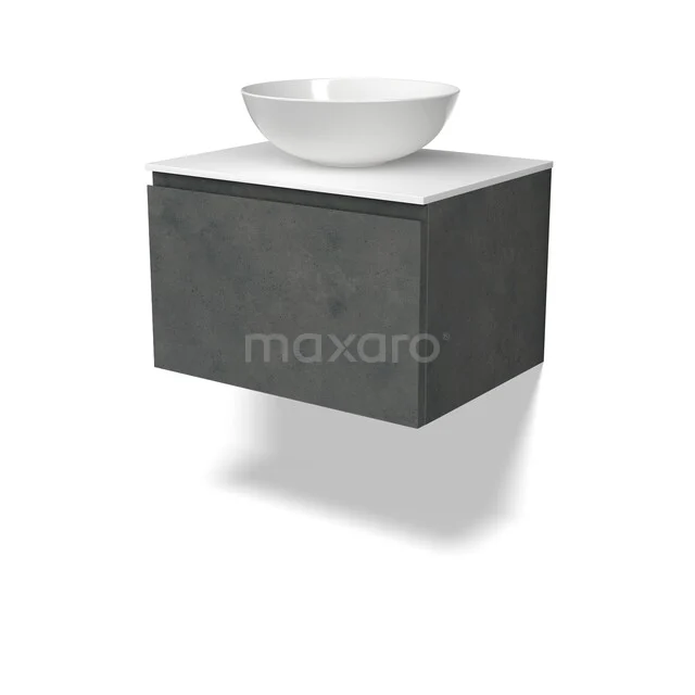 Modulo Plato Vanity units for countertop basin | 60 cm Dark grey concrete Handle-less front Solid surface worktop 1 drawer BMK11-03205 Modulo Plato Vanity units for countertop basin | 60 cm Dark grey concrete Handle-less front Solid surface worktop 1 drawer BMK11-03205