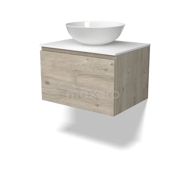 Holz Badezimmermöbel in Eiche-Optik mit weißem Waschbecken, schwebendes Design, ideal für stilvolle und kompakte Bäder.