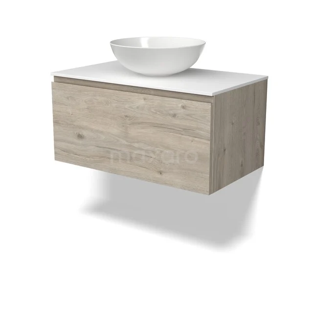 Modulo Plato Vanity units for countertop basin | 80 cm Light grey oak Handle-less front Solid surface worktop 1 drawer BMK11-03209 Modulo Plato Vanity units for countertop basin | 80 cm Light grey oak Handle-less front Solid surface worktop 1 drawer BMK11-03209
